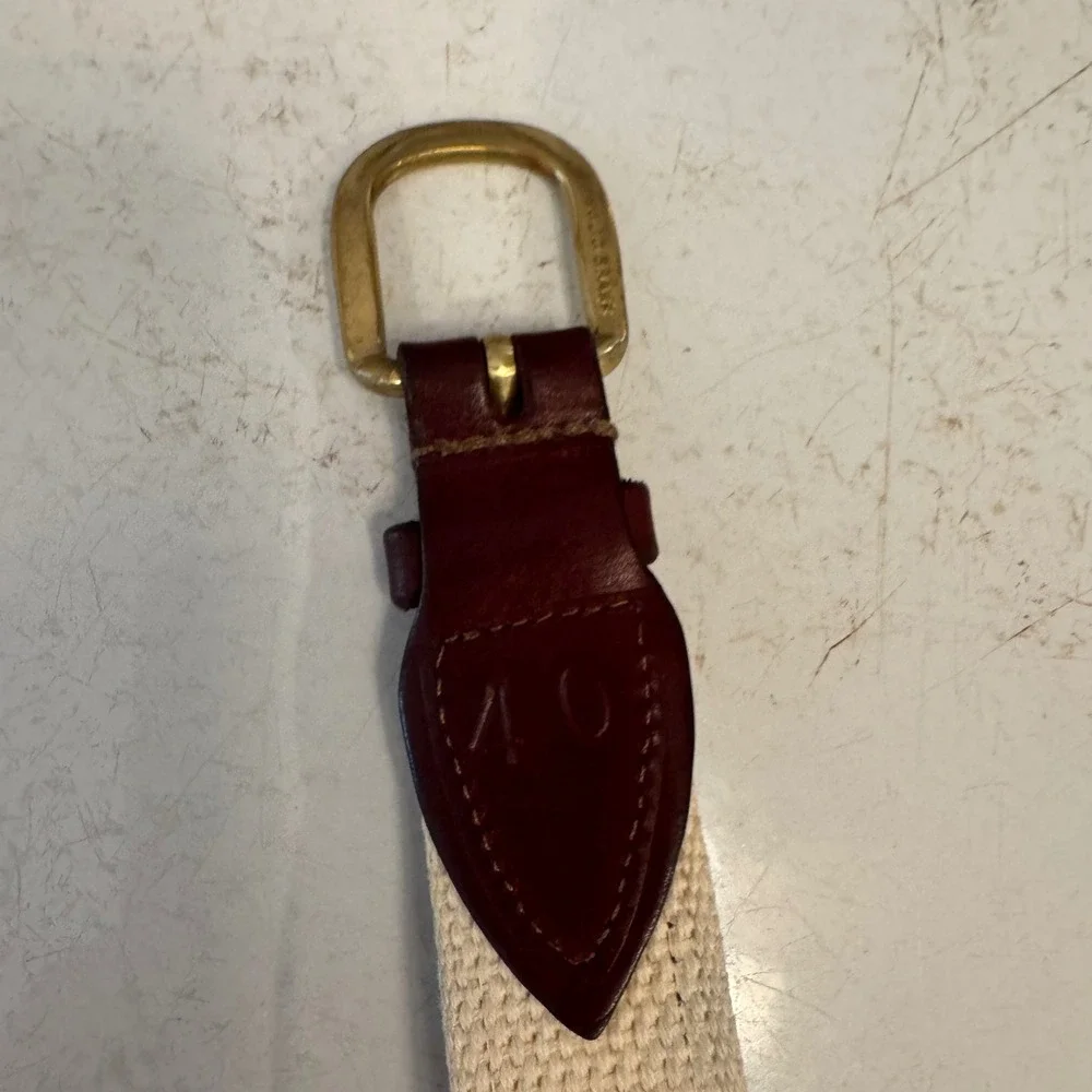Vineyard Vines Canvas Leather Belt Sz 40 Navy Whale Preppy Nautical Brass Buckle